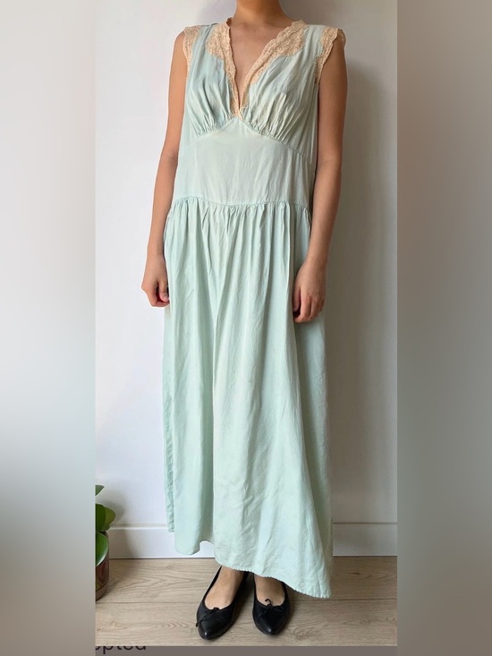 Vintage Dresses & Skirts - Antique vintage 1920s 1930s Silk Light Mint Green Maxi Slip Dress